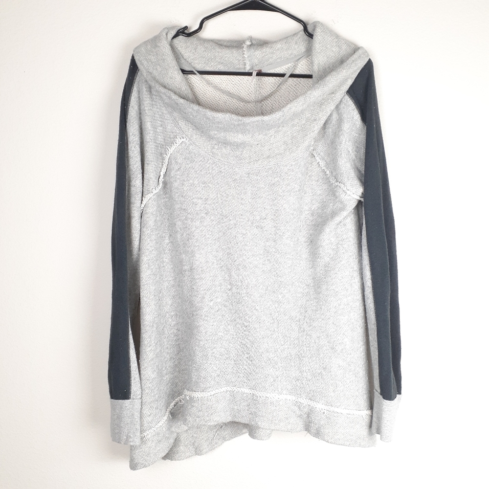 Free People boho sweater grey stripe cowl scoop